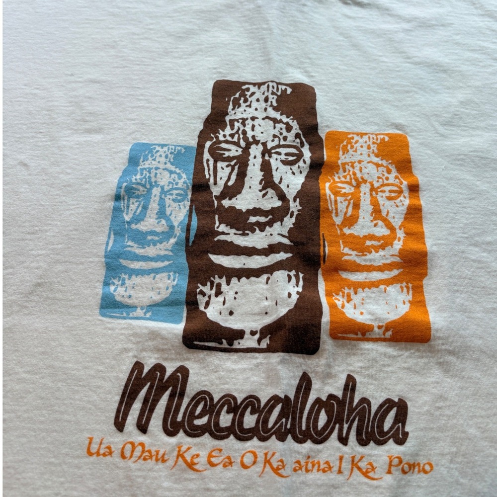 Mecca USA Meccaloha Graphic T-Shirt Men XXL White Vintage Made in USA Cotton Tee